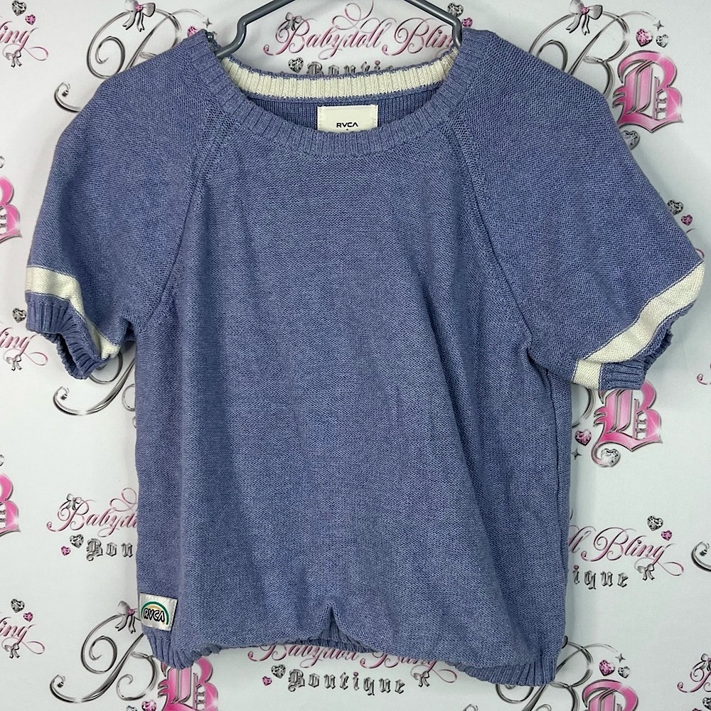 RVCA Camille Rowe knit top sleeved lilac blue Lavender Knit Top white cream
